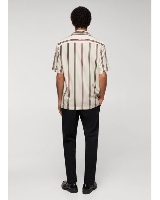 Mango White Striped Bowling Fluid Shirt for men