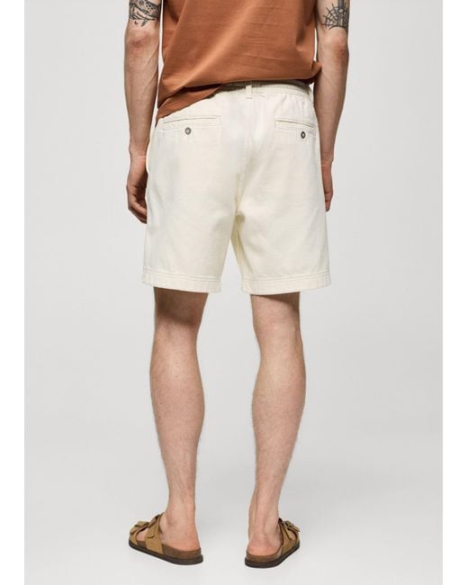 Mango White 100% Cotton Drawstring Bermuda Shorts Off for men