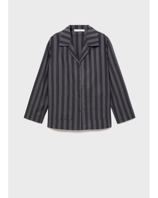 Mango Gray Woven Striped Pyjama Top
