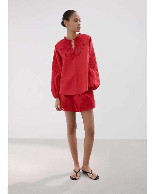 Mango Embroidered Openwork Blouse
