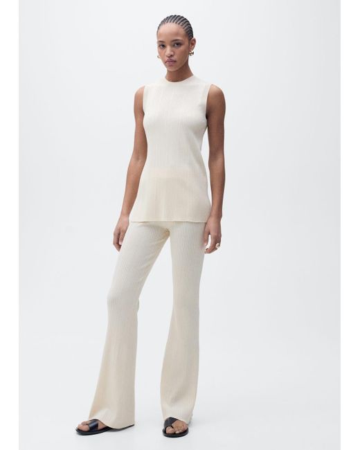 Mango White Ribbed Top With Openings