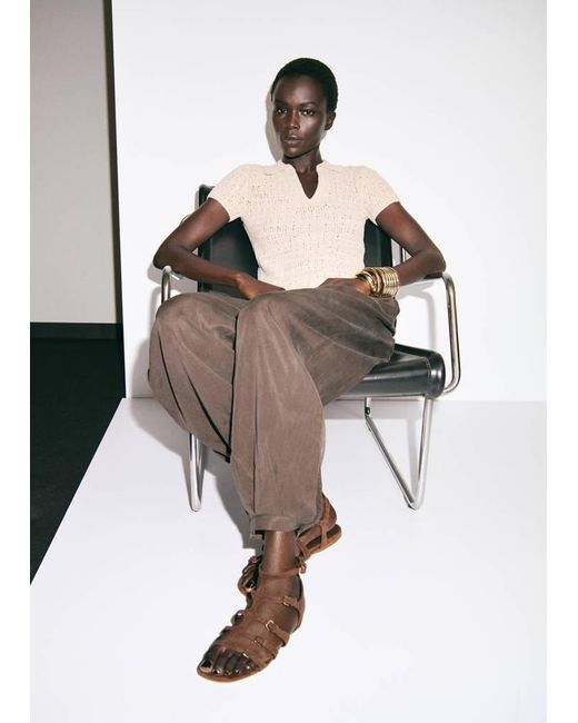 Mango Brown Leather Straps Sandals