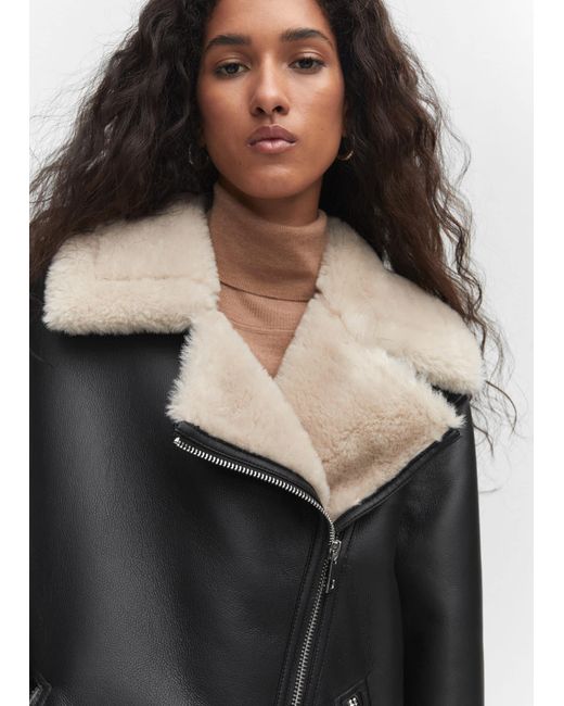Mango faux shearling lining coat Clearance