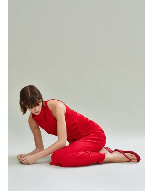 Mango Red Wedge Leather Sandals