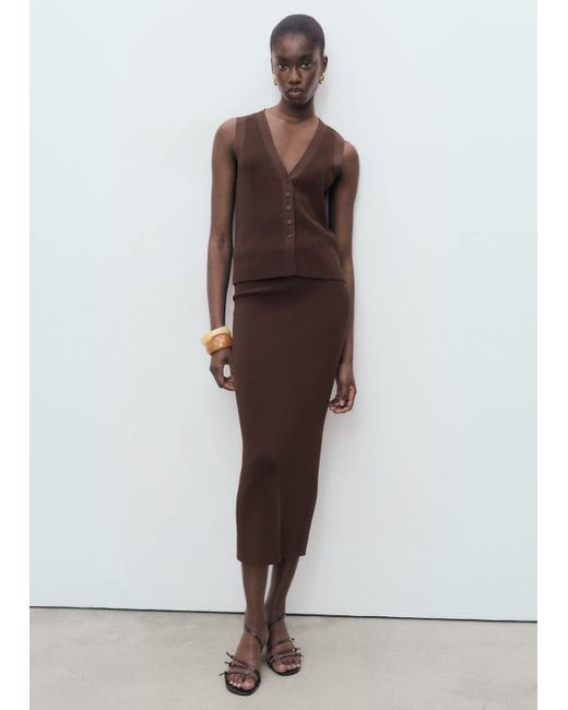 Mango Brown Fine Knit Midi Skirt