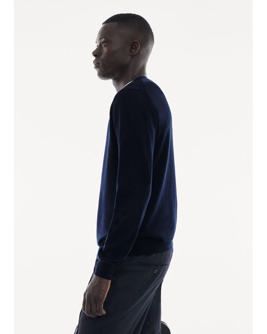 Mango Blue 100% Merino Wool V-neck Sweater Dark for men