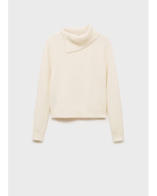 Mango White Sweater With Wraparound Lapel Neck