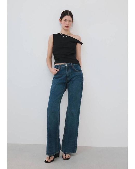 Mango Blue Asymmetrical Fitted Top