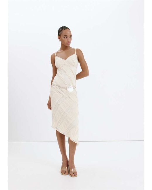 Mango White Asymmetric Lace Dress