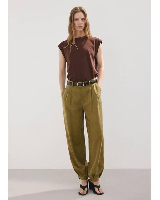 Mango Green Short-Sleeved T-Shirt With Shoulder Pads
