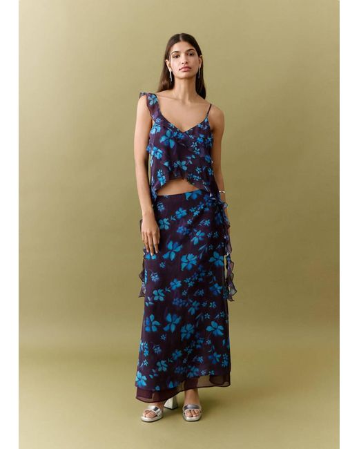 MANGO TEEN Blue Ruffled Flowy Top
