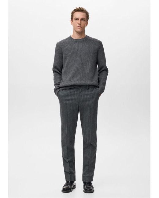 Pantaloni Slim-Fit Cotone Gessati Grigio Medio Vigoré di Mango in Gray da Uomo