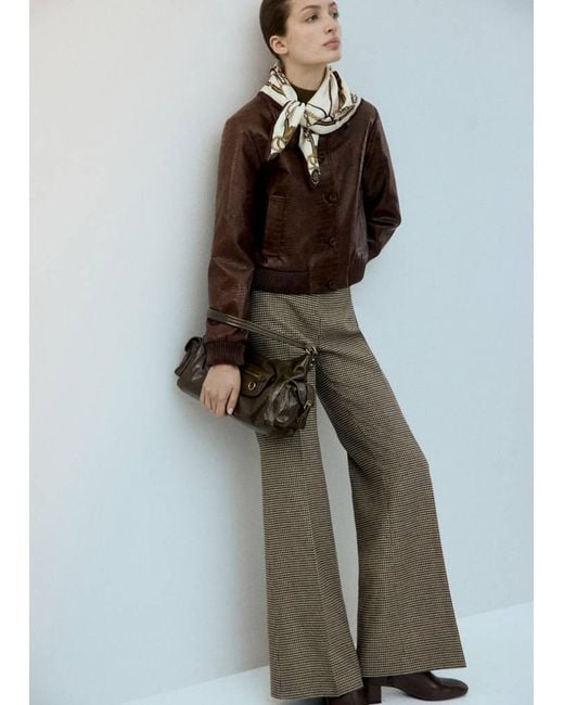 Mango Brown Croc-Effect Bomber Jacket