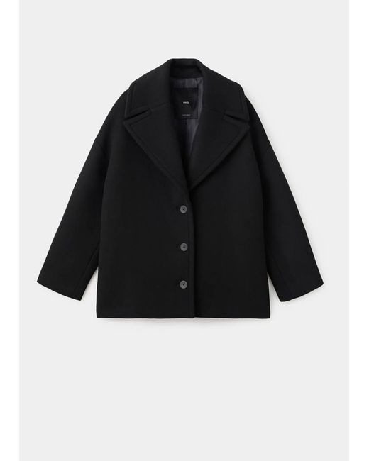 Mango Black Oversized Short Wool Coat
