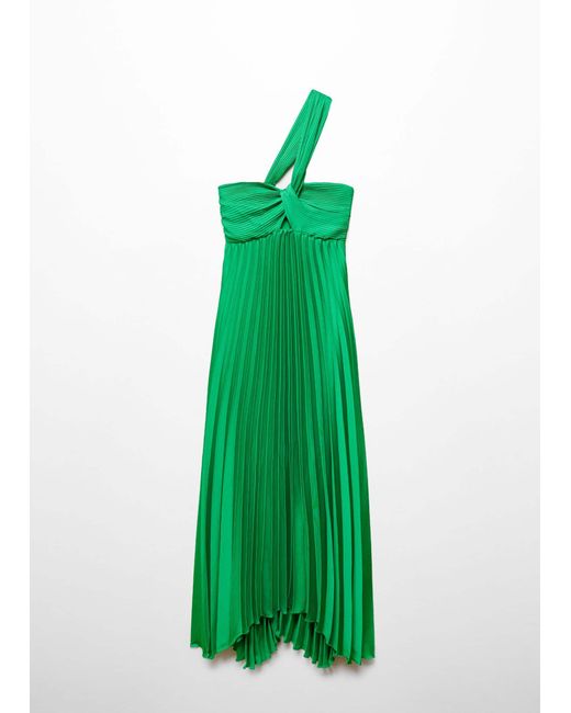 Mango Green Asymmetrical Pleated Dress