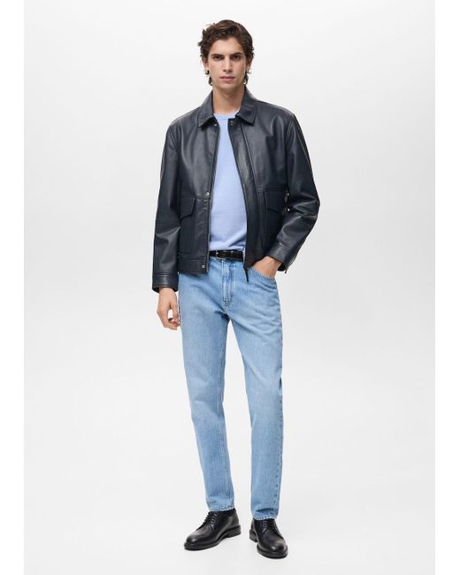 Mango Blue Tapered-Fit Selvedge Jeans for men
