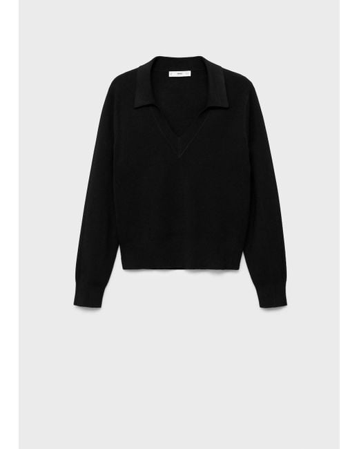 Mango Black Fine-Knit V-Neck Sweater