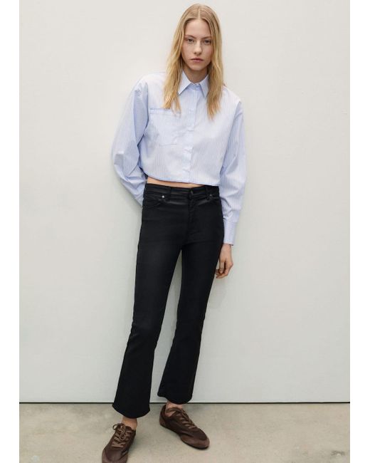 Mango White Sienna Waxed Flared Cropped Jeans