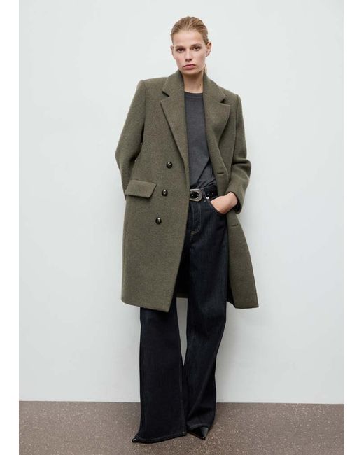 Mango Green Double-Breasted Wool Coat
