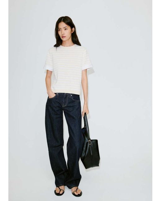 Mango White Striped Mixed-Material Jumper