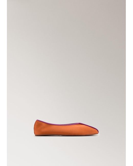 Mango Red Satin Ballet Flats With Contrast Piping