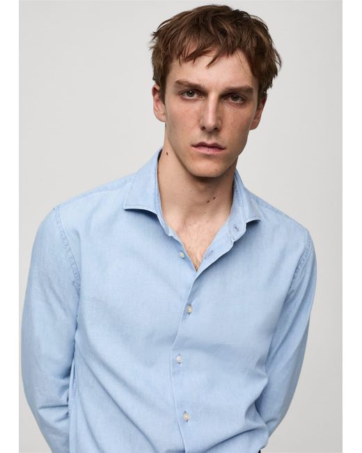 Mango Blue Slim Fit Shirt 100% Indigo Cotton Sky for men