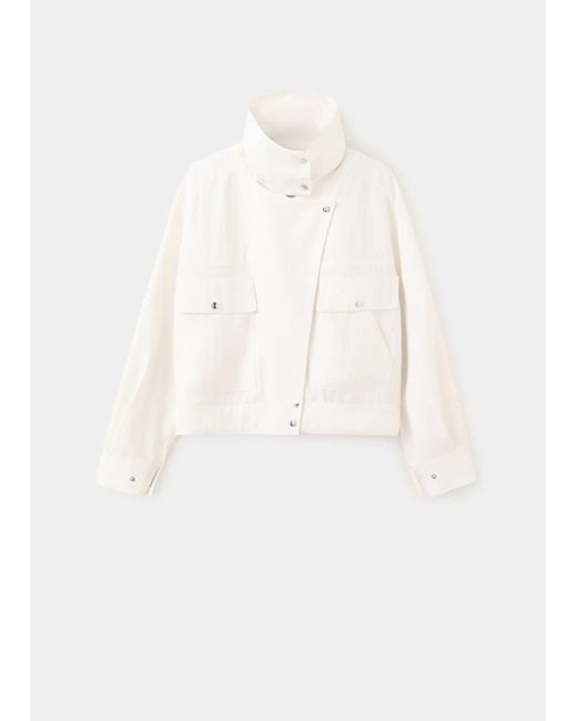 Mango White Funnel-Neck Bomber Jacket