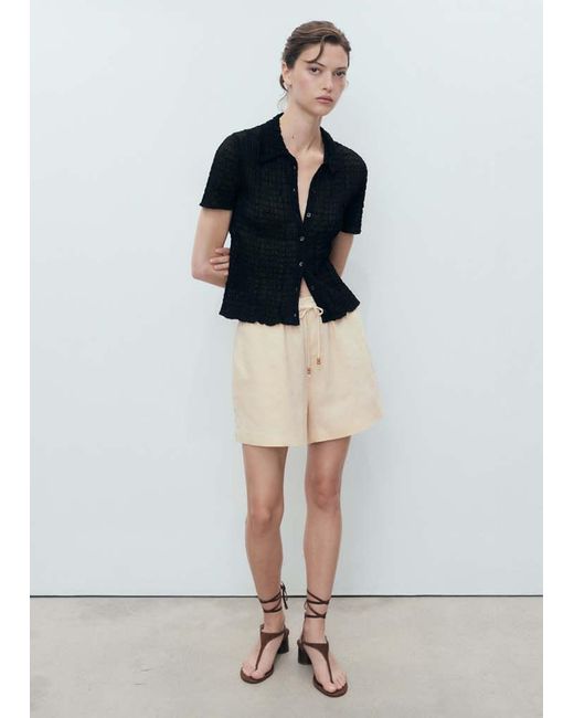 Mango White Straight-Fit Linen Shorts With Drawstring
