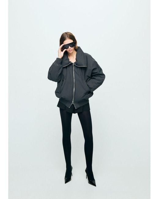 Mango Blue Funnel-Neck Bomber Jacket