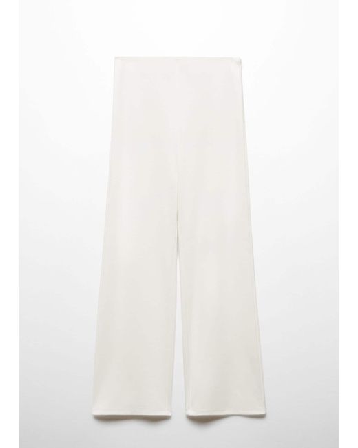 Mango White Flowy Straight-fit Trousers