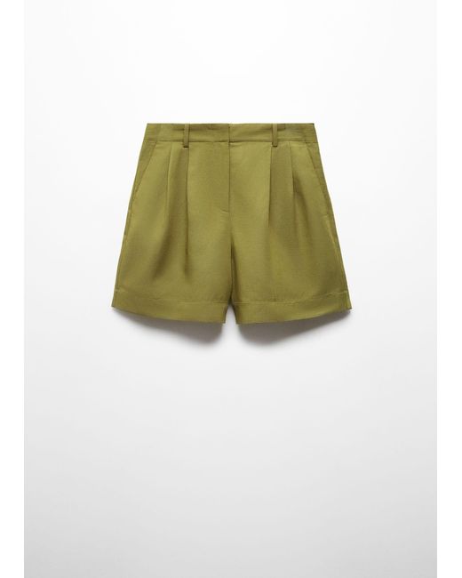 Mango Green Linen-blend Bermuda Plated Shorts
