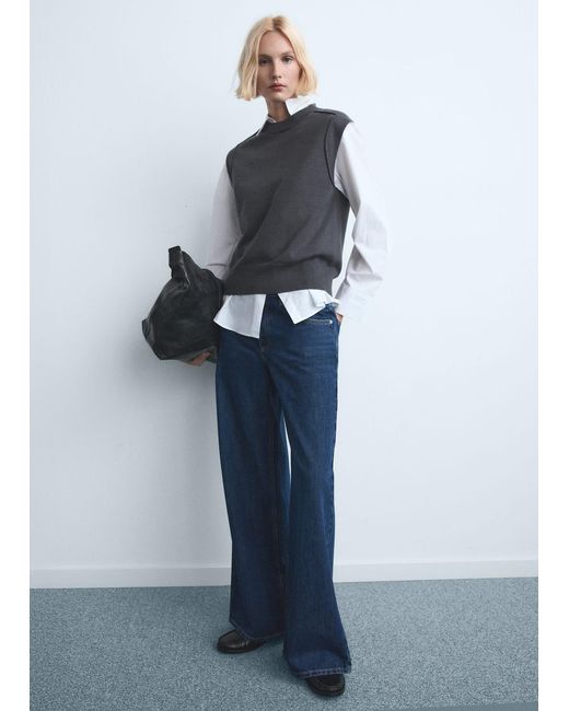 Mango Low-Rise Wideleg Jeans in Blue | Lyst