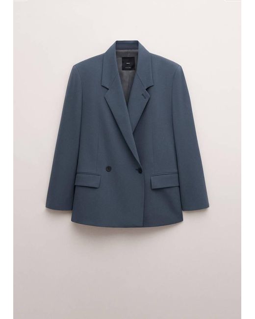 Mango Blue Wool-Blend Suit Blazer