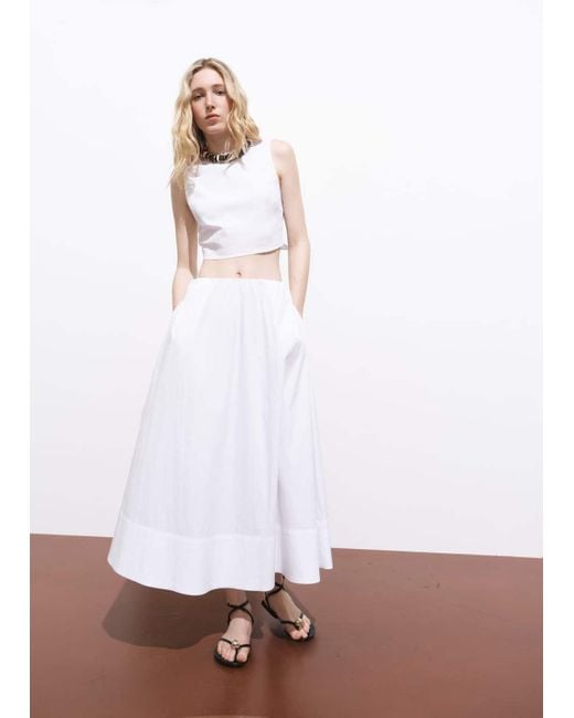 Mango White Flared Cotton Skirt