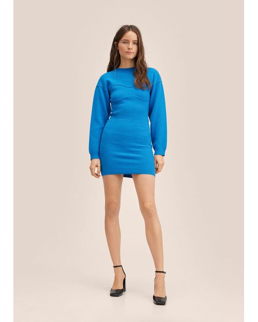 Mango Blue Knit Dress Bra Effect Vibrant