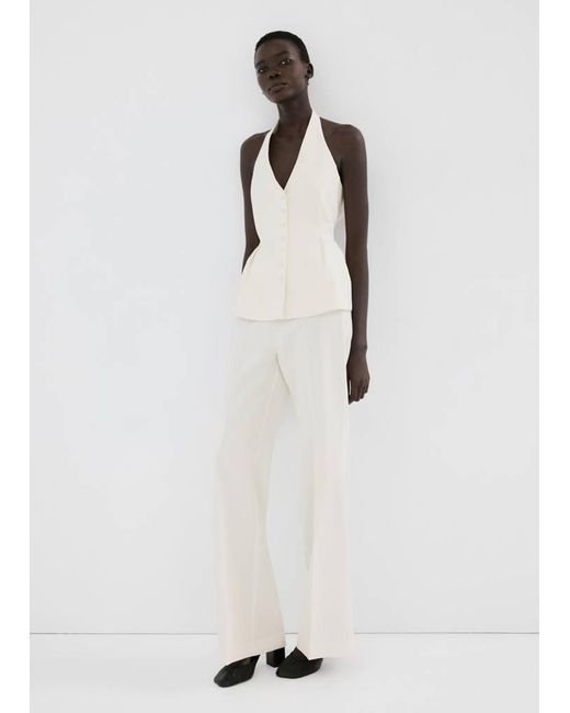 Mango White Peplum Top With Halter Neck