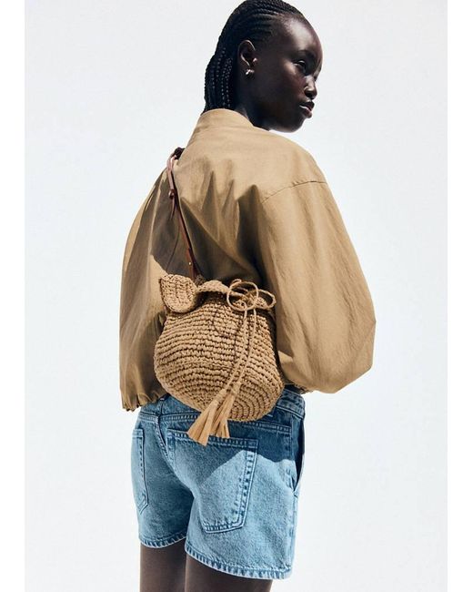 MANGO TEEN Blue Natural Fibre Bucket Bag