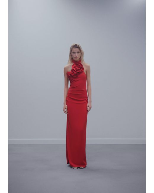 Mango Red Maxi Flower Dress With Opening