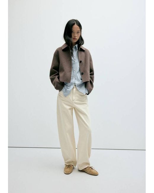 Mango White Wool-Blend Lapel Jacket