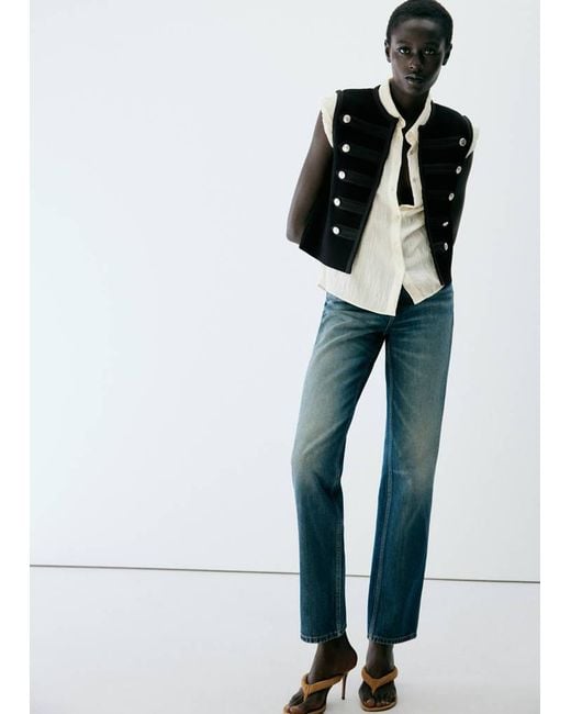 Mango Blue Knitted Vest With Buttons