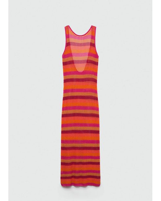 Mango Red Striped Crochet Dress