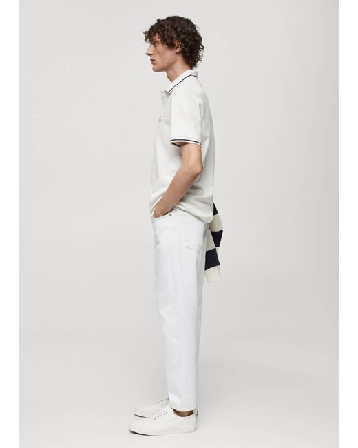 Mango White 100% Embroidered Cotton Polo Shirt for men