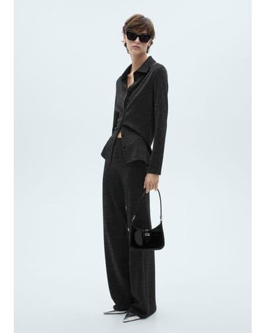 Mango Black Lurex-Knit Flared Trousers