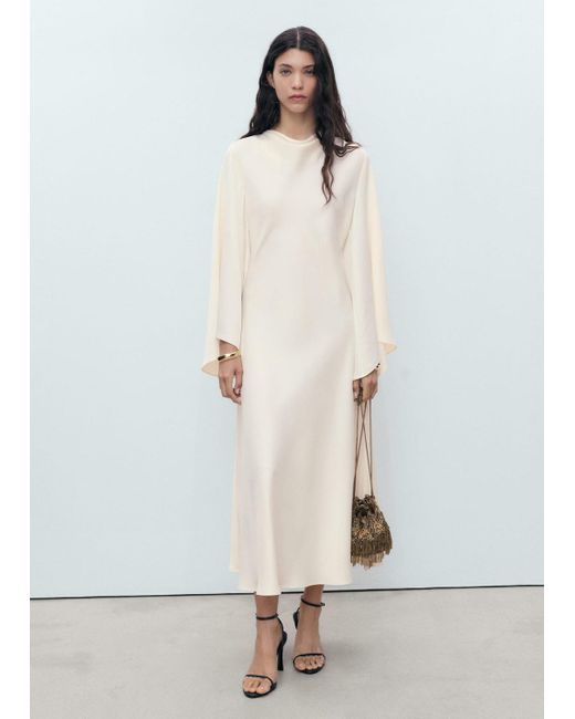 mango white dress long sleeve Long draped dress - Women