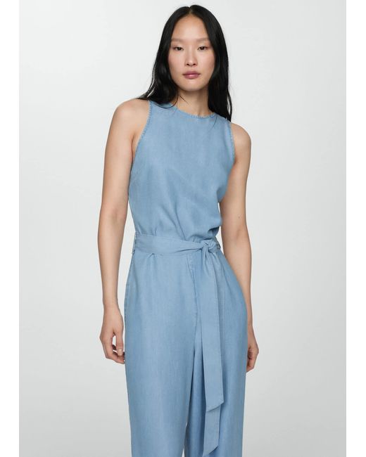 Mango Blue Lyocell Jumpsuit With Bow Light