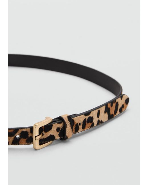 Mango Black Leopard Print Leather Belt