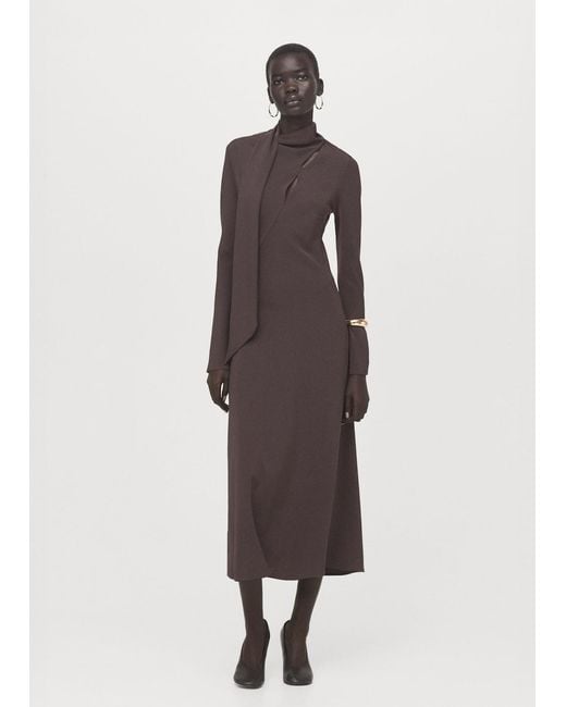 Mango Women's Brown A-Line Foulard Dress - hulwithkids.com