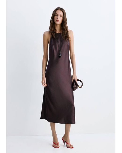 Mango Brown Back Detail Satin Dress