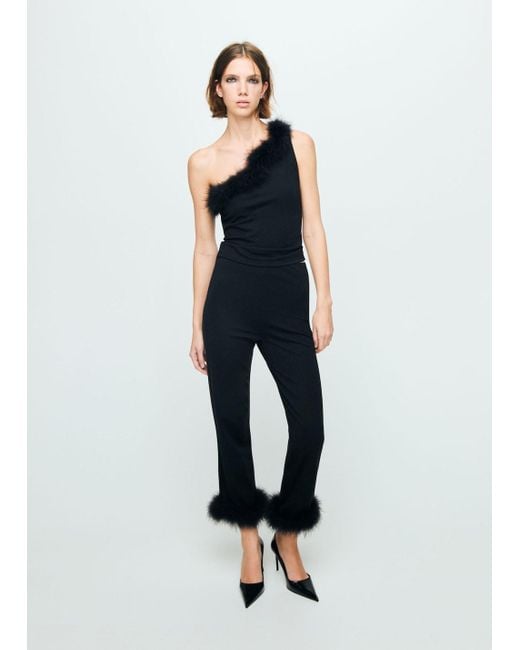 Mango Blue Fine-Knit Feather Capri Trousers