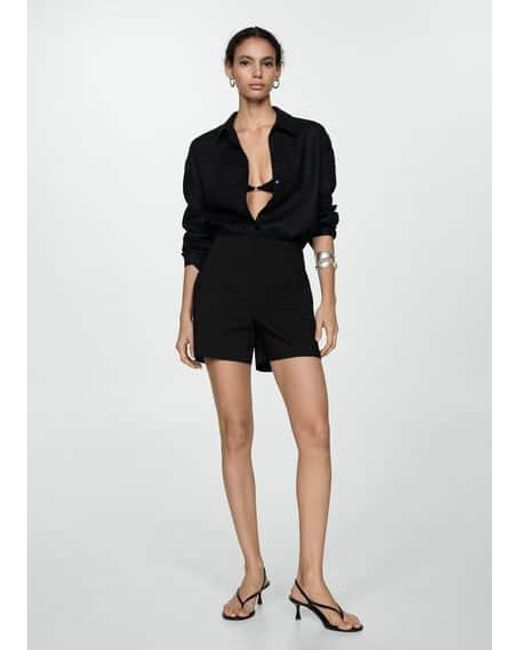 Mango Black High-Waist Straight Shorts